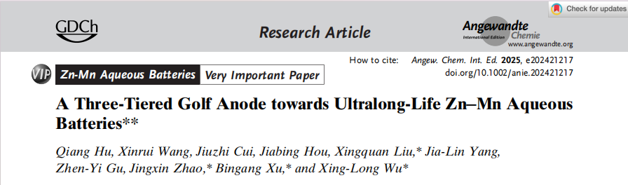 电子科技大学材料学院刘兴泉教授团队在Angewandte Chemie International Edition报道一种三层高尔夫型复合阳极用于超长寿命的锌锰水系电池