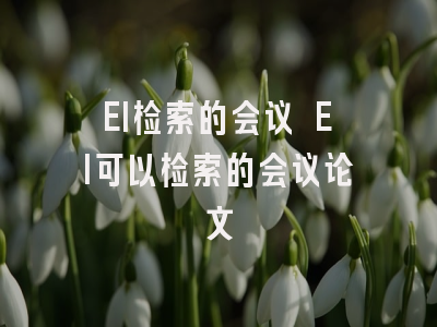 EI检索的会议 EI可以检索的会议论文