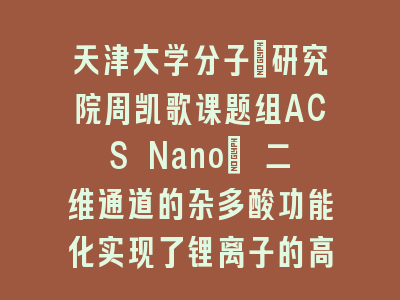 天津大学分子+研究院周凯歌课题组ACS Nano: 二维通道的杂多酸功能化实现了锂离子的高效分离