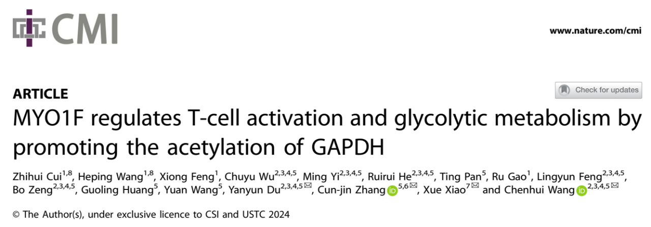 电子科技大学医学院王晨辉教授团队在Cellular & molecular immunology发表最新研究论文