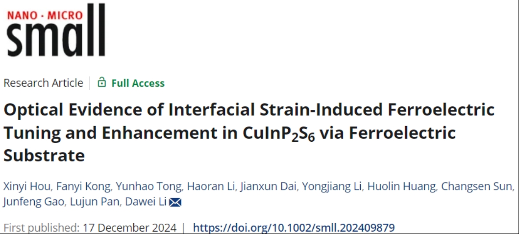 大连理工大学光仪学院科研团队在范德华层状铁电CuInP2S6研究领域取得新进展