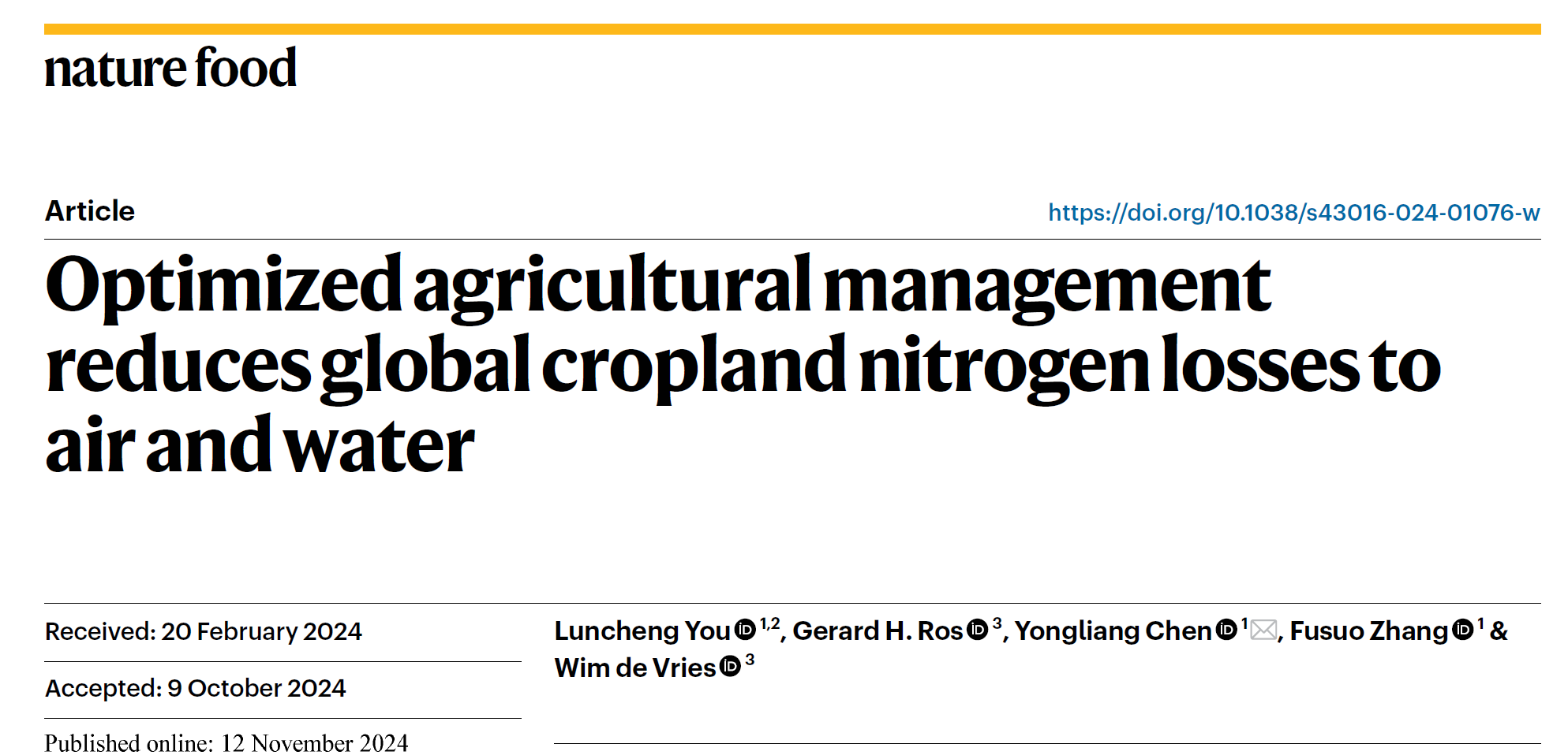 中国农业大学 | 资环学院张福锁院士团队陈永亮副教授课题组在优化管理措施对全球农田氮素损失影响评估方面取得重要进展