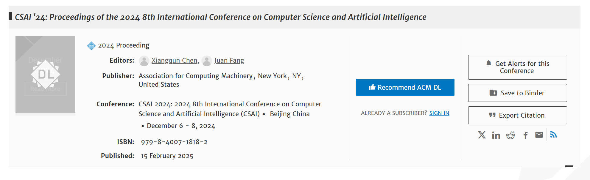 2025年第九届计算机科学与人工智能国际会议 (CSAI 2025)