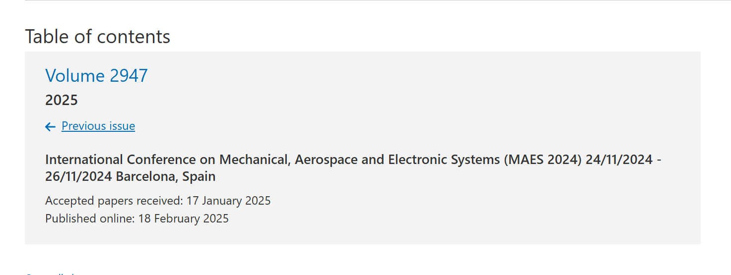 2025年第三届机械、航空航天和电子系统国际会议 (MAES 2025)