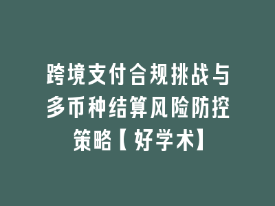 跨境支付合规挑战与多币种结算风险防控策略【好学术】