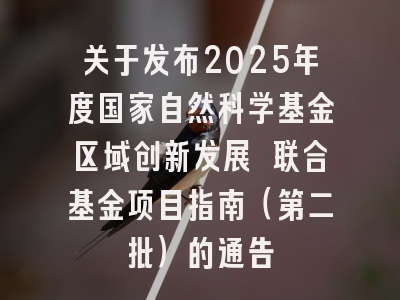 关于发布2025年度国家自然科学基金区域创新发展 联合基金项目指南（第二批）的通告