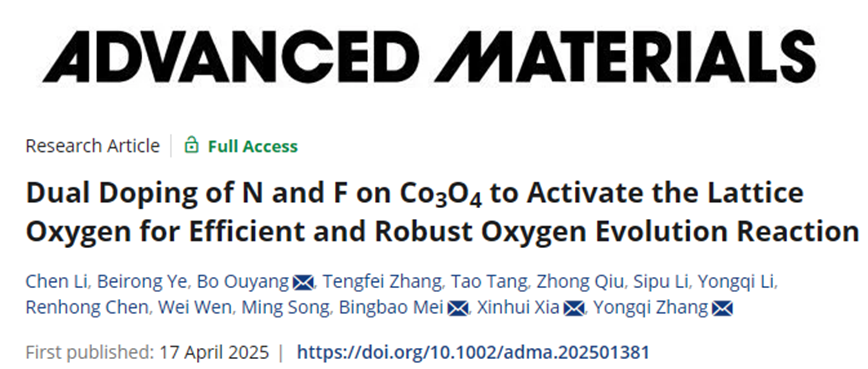 电子科技大学基础院张永起研究员在Advanced Materials发表等离子体技术辅助合成高效长寿命析氧电催化剂最新成果