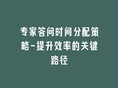 专家答问时间分配策略-提升效率的关键路径