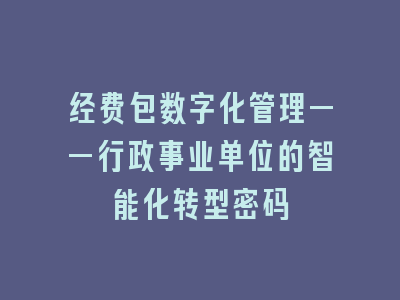 经费包数字化管理——行政事业单位的智能化转型密码