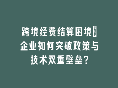 跨境经费结算困境：企业如何突破政策与技术双重壁垒？