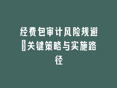 经费包审计风险规避：关键策略与实施路径