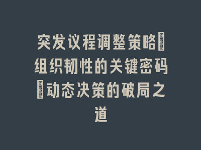 突发议程调整策略_组织韧性的关键密码｜动态决策的破局之道