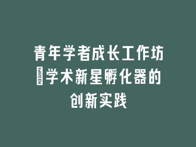 青年学者成长工作坊：学术新星孵化器的创新实践