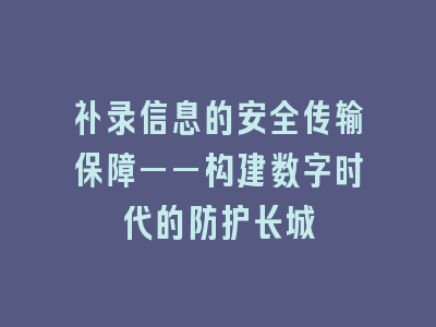 补录信息的安全传输保障——构建数字时代的防护长城