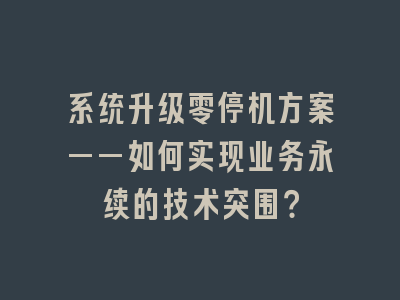 系统升级零停机方案——如何实现业务永续的技术突围？