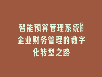 智能预算管理系统：企业财务管理的数字化转型之路