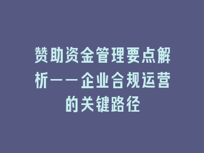 赞助资金管理要点解析——企业合规运营的关键路径
