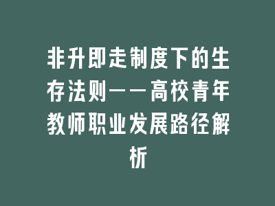 非升即走制度下的生存法则——高校青年教师职业发展路径解析