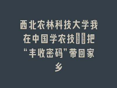 西北农林科技大学我在中国学农技②|把“丰收密码”带回家乡