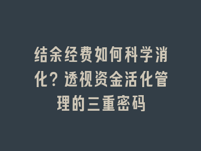 结余经费如何科学消化？透视资金活化管理的三重密码