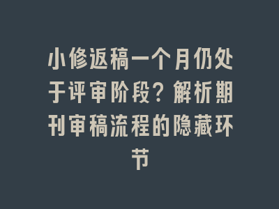 小修返稿一个月仍处于评审阶段？解析期刊审稿流程的隐藏环节