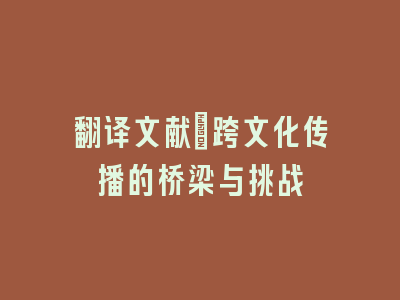 翻译文献：跨文化传播的桥梁与挑战