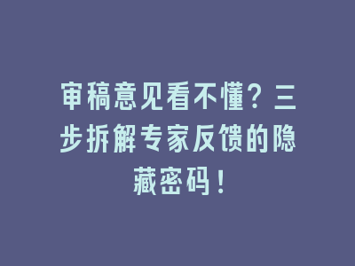 审稿意见看不懂？三步拆解专家反馈的隐藏密码！