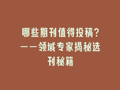 哪些期刊值得投稿？——领域专家揭秘选刊秘籍