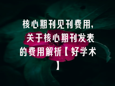 核心期刊见刊费用, 关于核心期刊发表的费用解析【好学术】