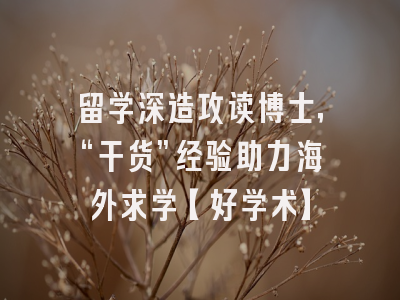 留学深造攻读博士，“干货”经验助力海外求学【好学术】