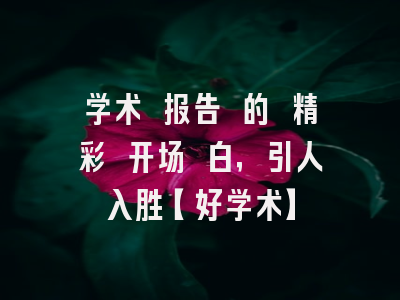 学术 报告 的 精彩 开场 白，引人入胜【好学术】