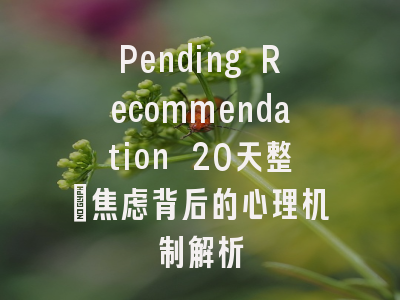Pending Recommendation 20天整：焦虑背后的心理机制解析