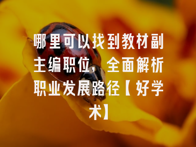 哪里可以找到教材副主编职位，全面解析职业发展路径【好学术】
