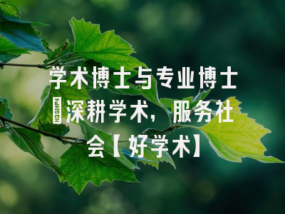 学术博士与专业博士：深耕学术，服务社会【好学术】