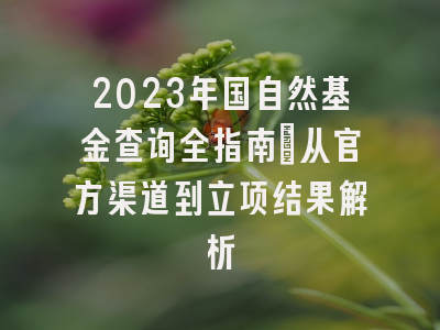 2023年国自然基金查询全指南：从官方渠道到立项结果解析