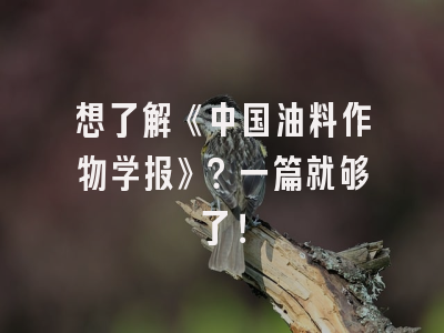 想了解《中国油料作物学报》？一篇就够了！
