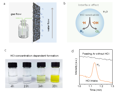 电子科技大学基础院崔春华教授团队在Angewandte Chemie揭示HCl气体通过纳米气泡自发生成氯水和氢气