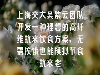 上海交大吴紫云团队开发一种理想的高纤维抗衰饮食方案，无需挨饿也能模拟节食抗衰老