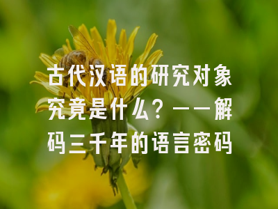 古代汉语的研究对象究竟是什么？——解码三千年的语言密码