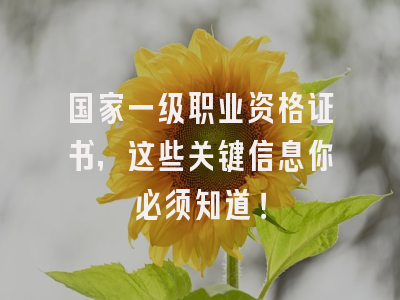 国家一级职业资格证书，这些关键信息你必须知道！