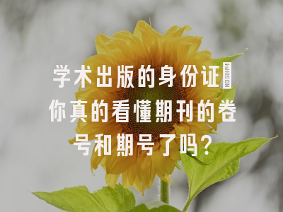 学术出版的身份证：你真的看懂期刊的卷号和期号了吗？