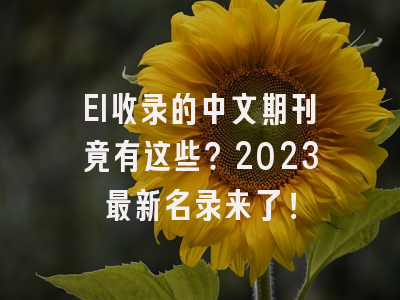 EI收录的中文期刊竟有这些？2023最新名录来了！
