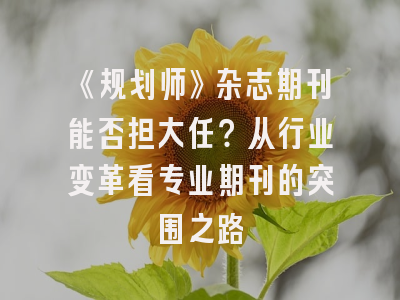 《规划师》杂志期刊能否担大任？从行业变革看专业期刊的突围之路
