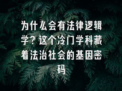 为什么会有法律逻辑学？这个冷门学科藏着法治社会的基因密码