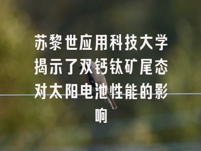 苏黎世应用科技大学揭示了双钙钛矿尾态对太阳电池性能的影响