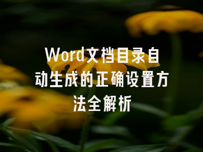 Word文档目录自动生成的正确设置方法全解析