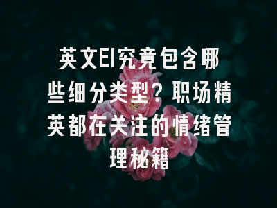 英文EI究竟包含哪些细分类型？职场精英都在关注的情绪管理秘籍