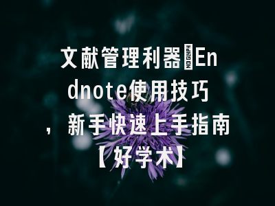 文献管理利器：Endnote使用技巧，新手快速上手指南【好学术】