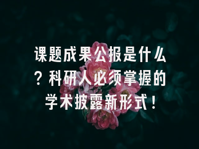 课题成果公报是什么？科研人必须掌握的学术披露新形式！