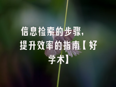 信息检索的步骤, 提升效率的指南【好学术】